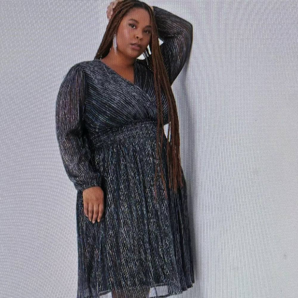 NWT Lane Bryant Metallic Striped Midi Party Cocktail Dress Size 30/32